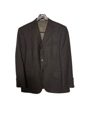 Oscar de la Renta Perfect Press 100% Wool Pinstripe 3 Button Blazer Brown Sz 40S